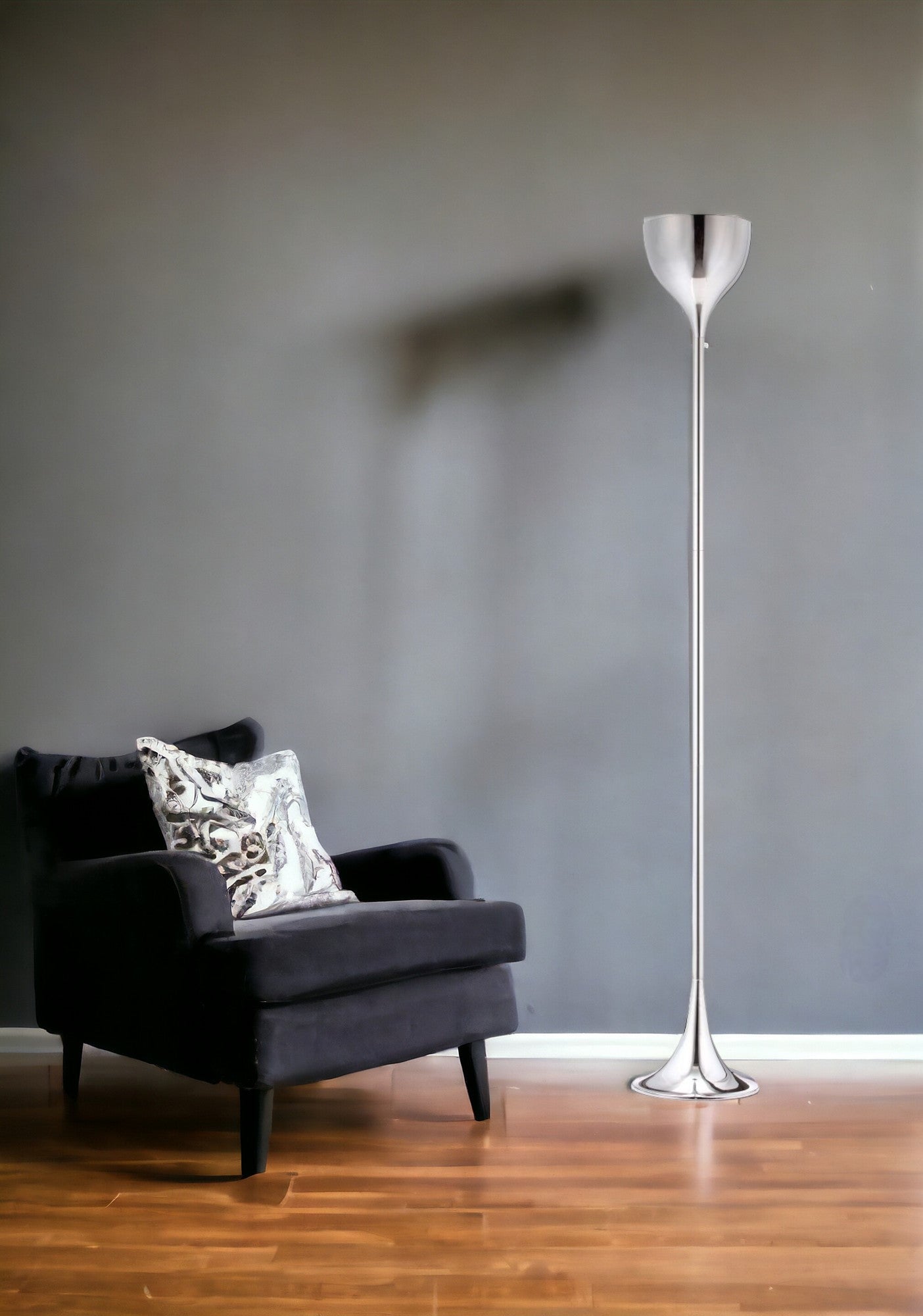 67" Steel Floor Lamp With Silver Steel Bell Shade-Floor Lamps-DECOROLALA