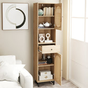 67" Tall Bathroom Cabinet - PE Rattan 2-Door Floor Storage Natural-Floor Cabinets-DECOROLALA
