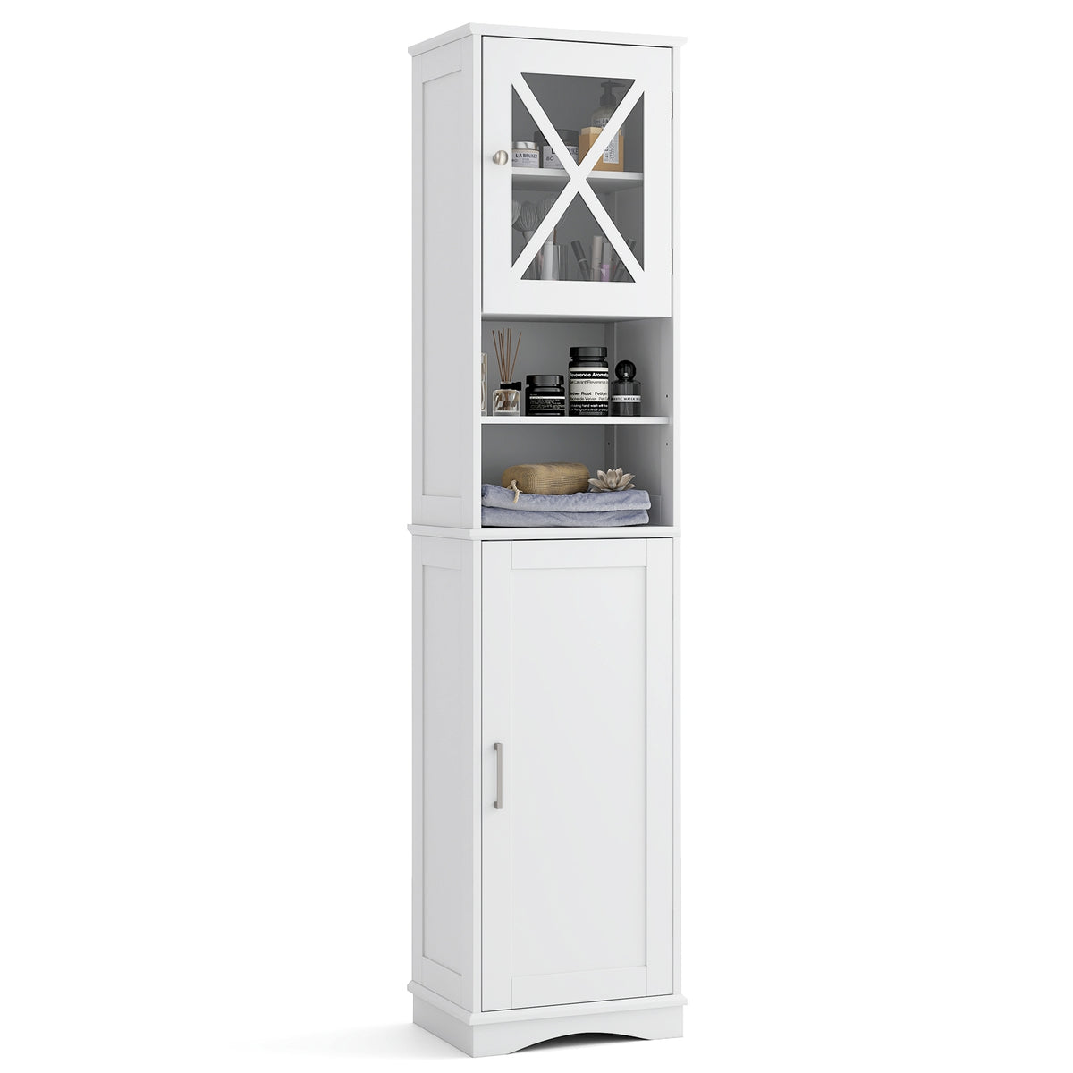 67" Tall Bathroom Storage Cabinet with 5 Adjustable Shelves - White-Floor Cabinets-DECOROLALA