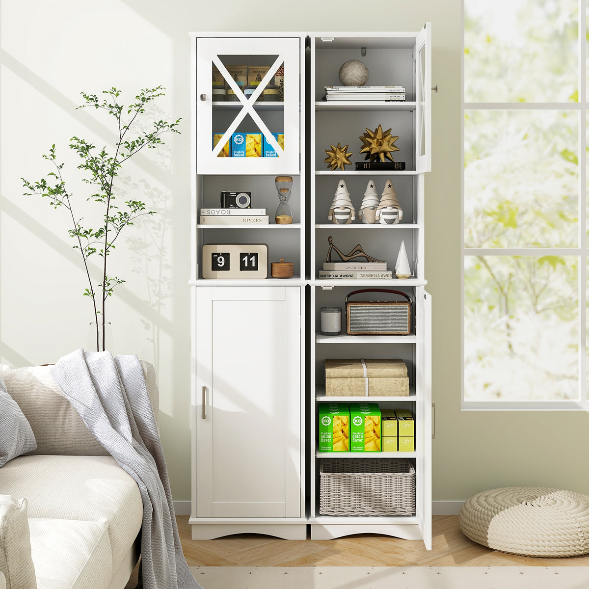 67" Tall Bathroom Storage Cabinet with 5 Adjustable Shelves - White-Floor Cabinets-DECOROLALA