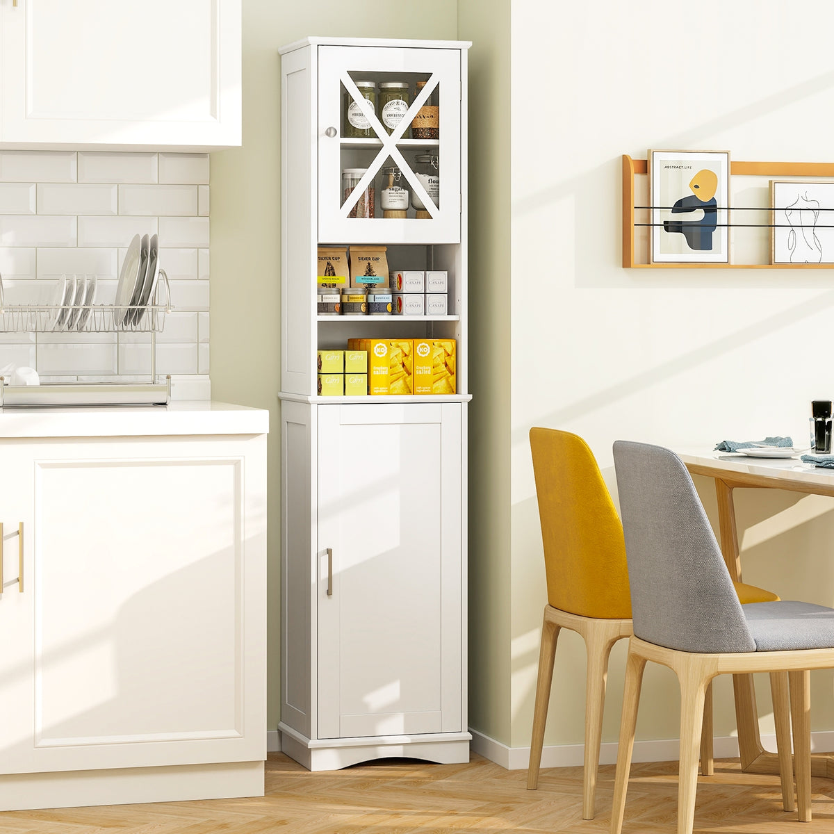67" Tall Bathroom Storage Cabinet with 5 Adjustable Shelves - White-Floor Cabinets-DECOROLALA