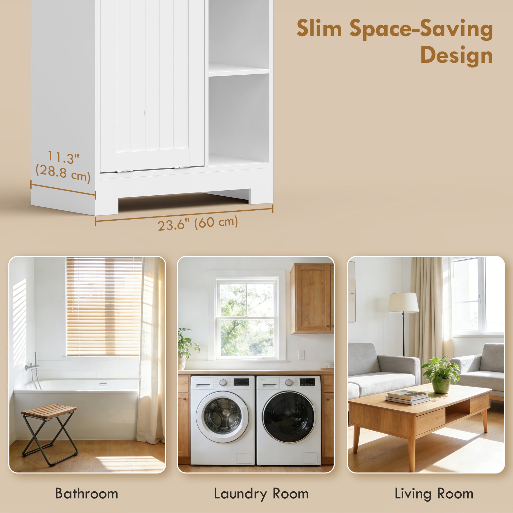 67" Tall Bathroom Storage Cabinet with Laundry Hamper - White-DECOROLALA