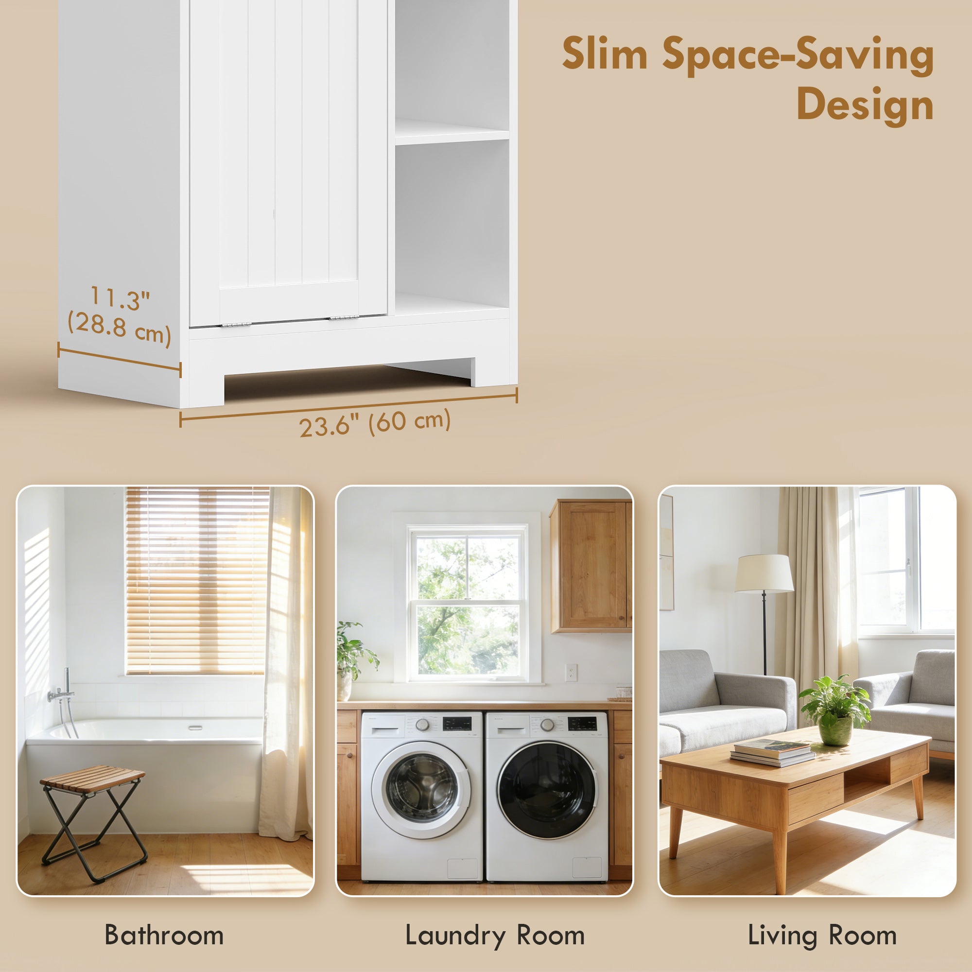 67" Tall Bathroom Storage Cabinet with Laundry Hamper - White-DECOROLALA