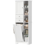 67" Tall Bathroom Storage Cabinet with Laundry Hamper - White-DECOROLALA