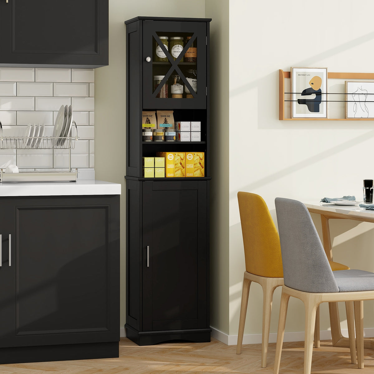 67" Tall Freestanding Bathroom Cabinet - Black Slim Storage-Floor Cabinets-DECOROLALA