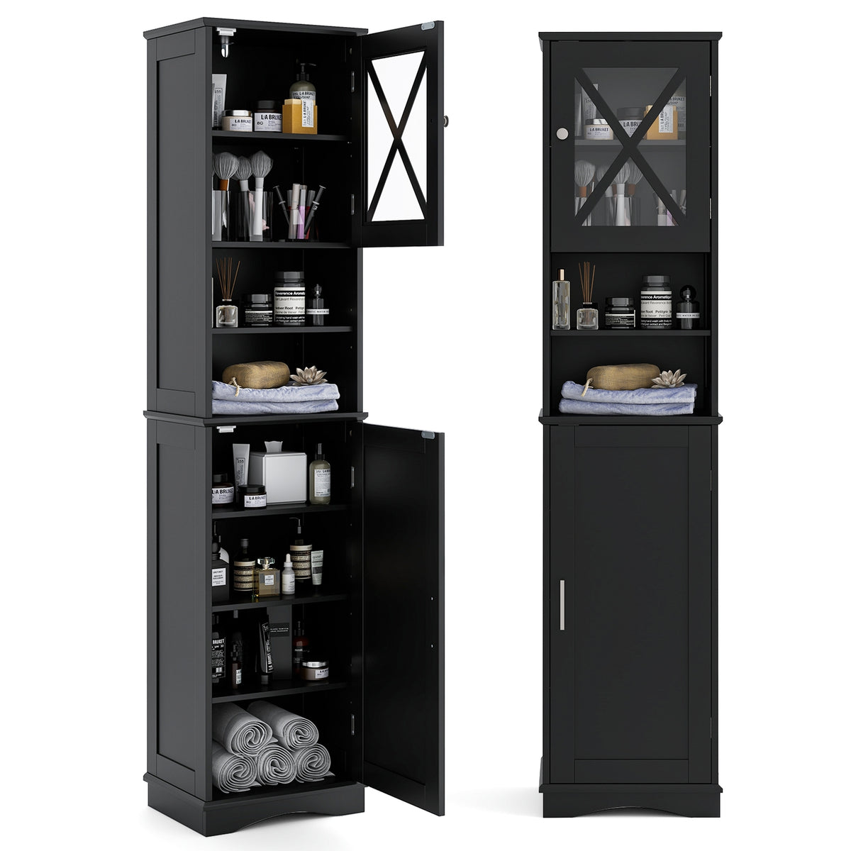 67" Tall Freestanding Bathroom Cabinet - Black Slim Storage-Floor Cabinets-DECOROLALA