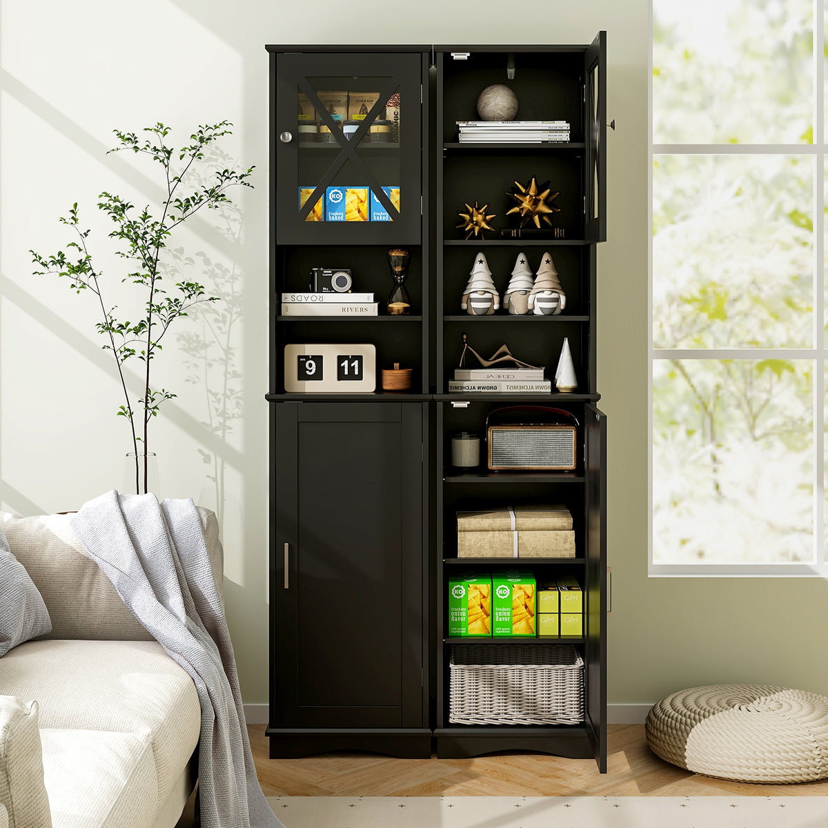 67" Tall Freestanding Bathroom Cabinet - Black Slim Storage-Floor Cabinets-DECOROLALA
