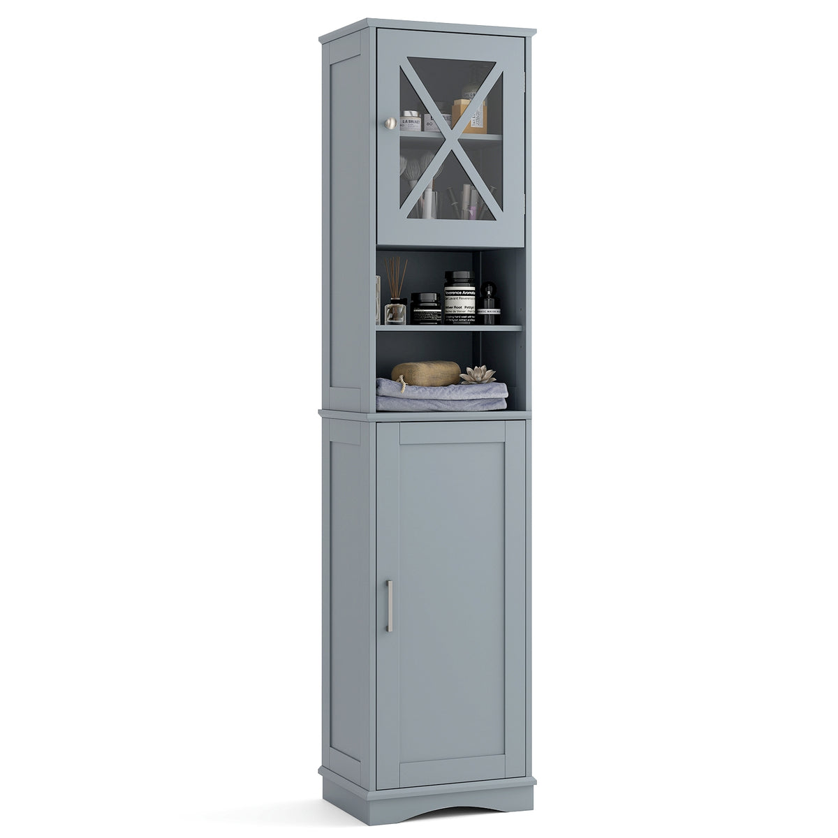 67" Tall Freestanding Bathroom Storage Cabinet - Gray-Floor Cabinets-DECOROLALA