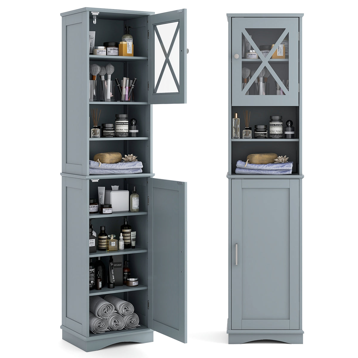 67" Tall Freestanding Bathroom Storage Cabinet - Gray-Floor Cabinets-DECOROLALA