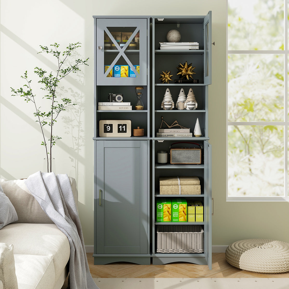 67" Tall Freestanding Bathroom Storage Cabinet - Gray-Floor Cabinets-DECOROLALA