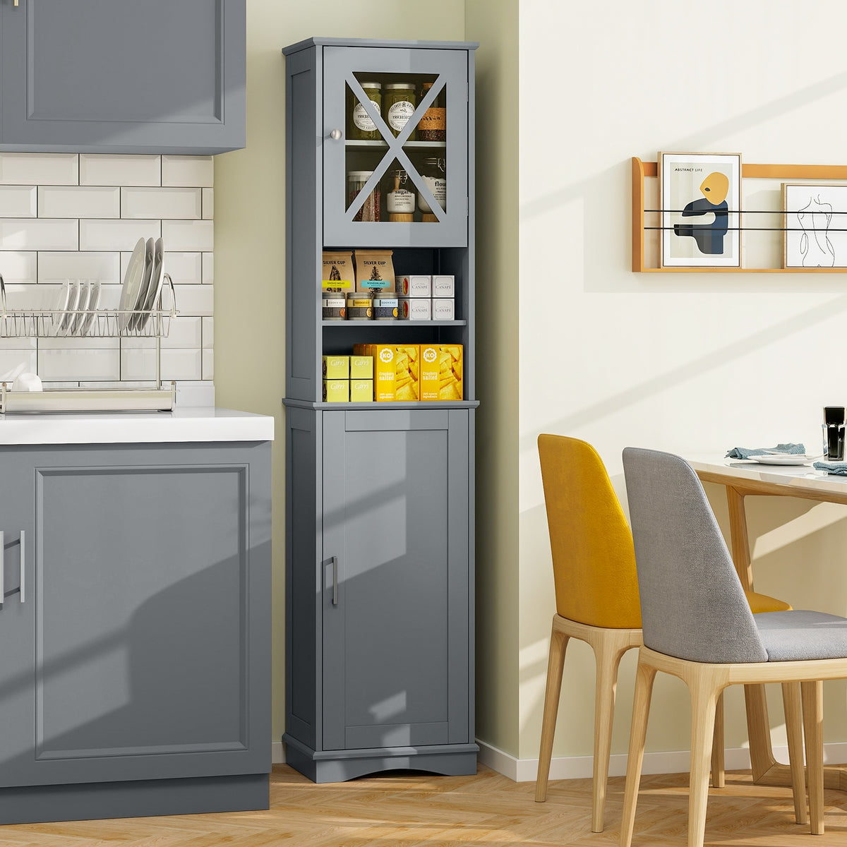 67" Tall Freestanding Bathroom Storage Cabinet - Gray-Floor Cabinets-DECOROLALA