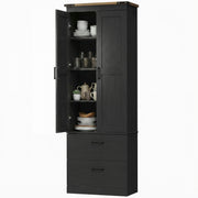 67" Tall Kitchen Cabinet - Black with Adjustable Shelves, Doors & Drawers-DECOROLALA