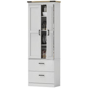 67" Tall Kitchen Pantry Cabinet with Doors, Drawers, Shelves Cream White-DECOROLALA