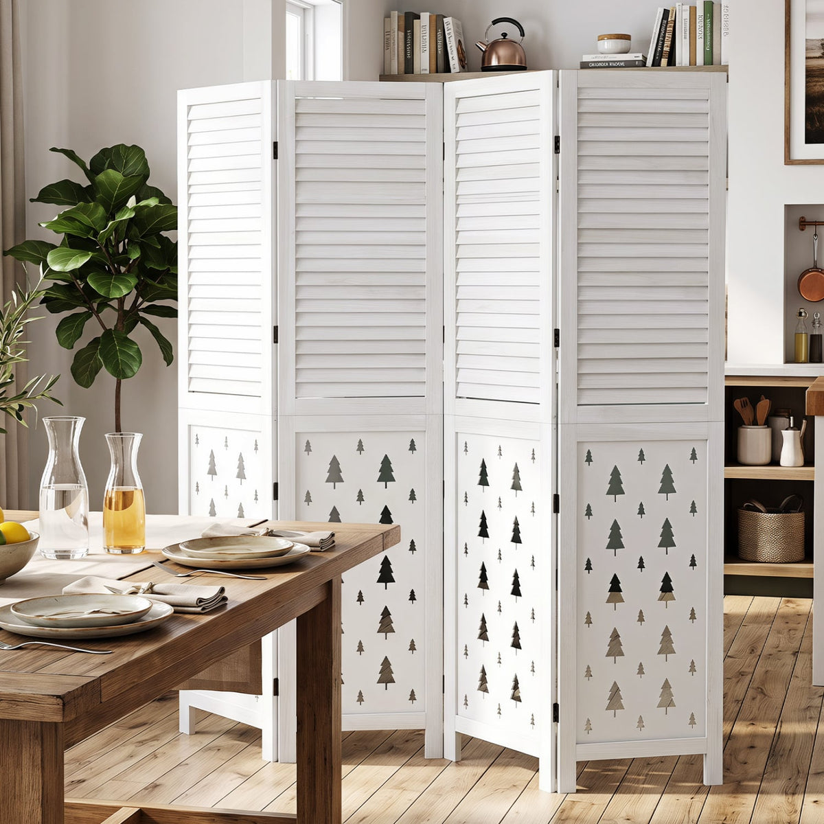 67" Tall Wood Room Divider Indoor Wooden Partition for Room Separation-4 Panels-Room Dividers-DECOROLALA
