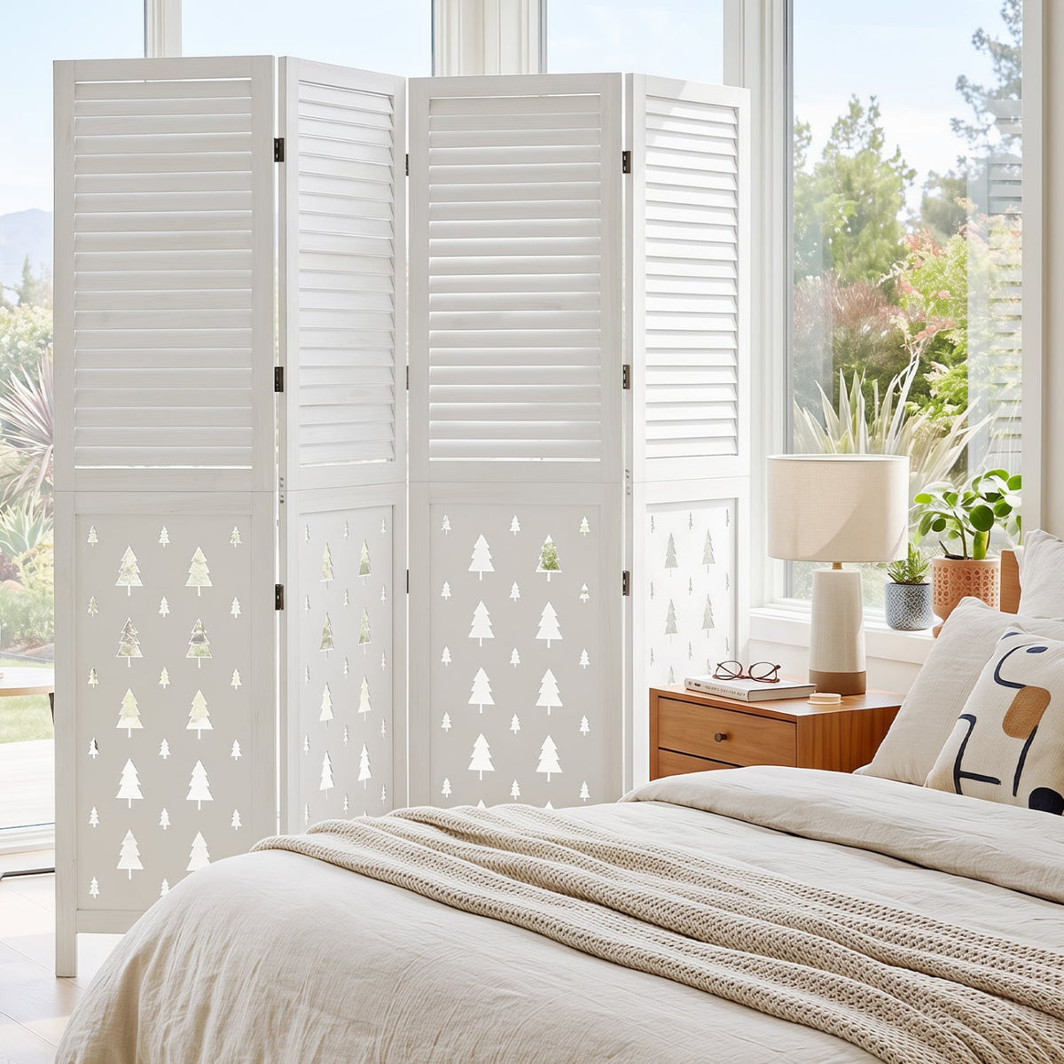 67" Tall Wood Room Divider Indoor Wooden Partition for Room Separation-4 Panels-Room Dividers-DECOROLALA