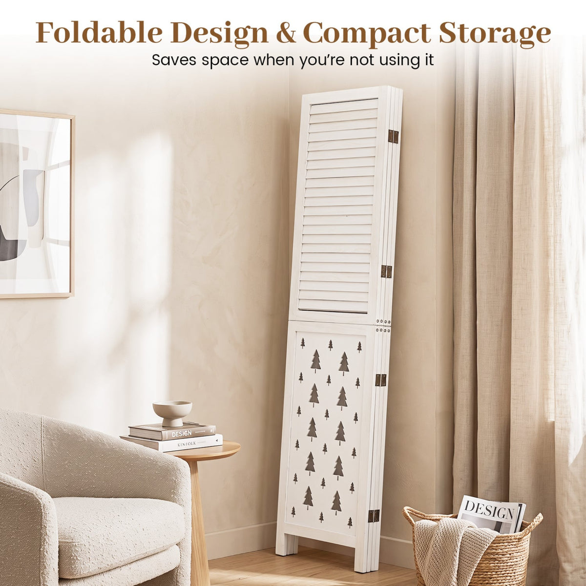 67" Tall Wood Room Divider Indoor Wooden Partition for Room Separation-4 Panels-Room Dividers-DECOROLALA