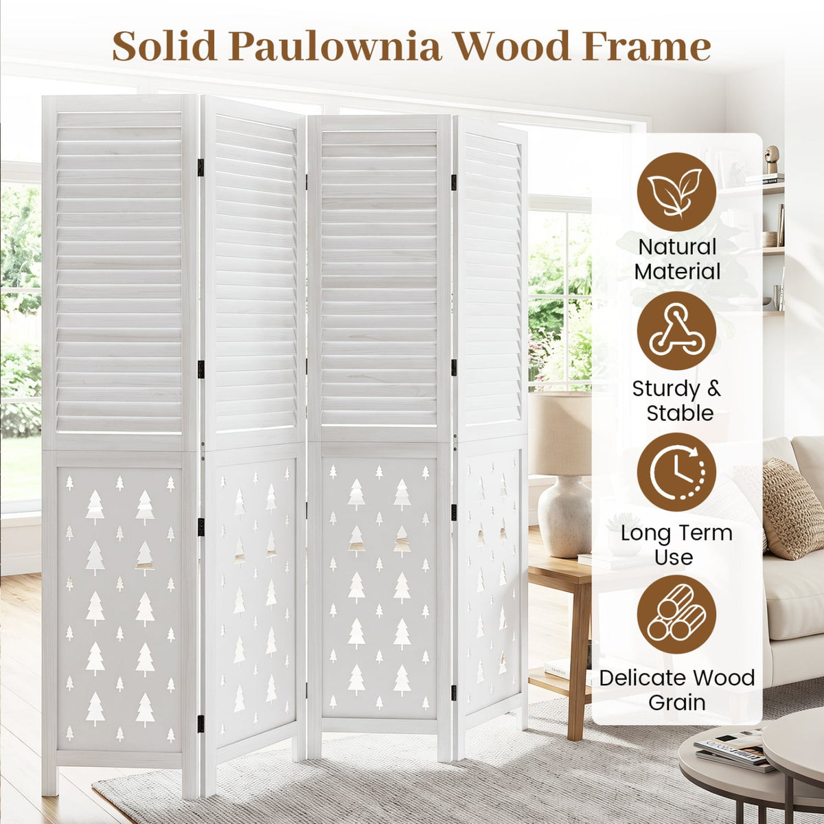 67" Tall Wood Room Divider Indoor Wooden Partition for Room Separation-4 Panels-Room Dividers-DECOROLALA