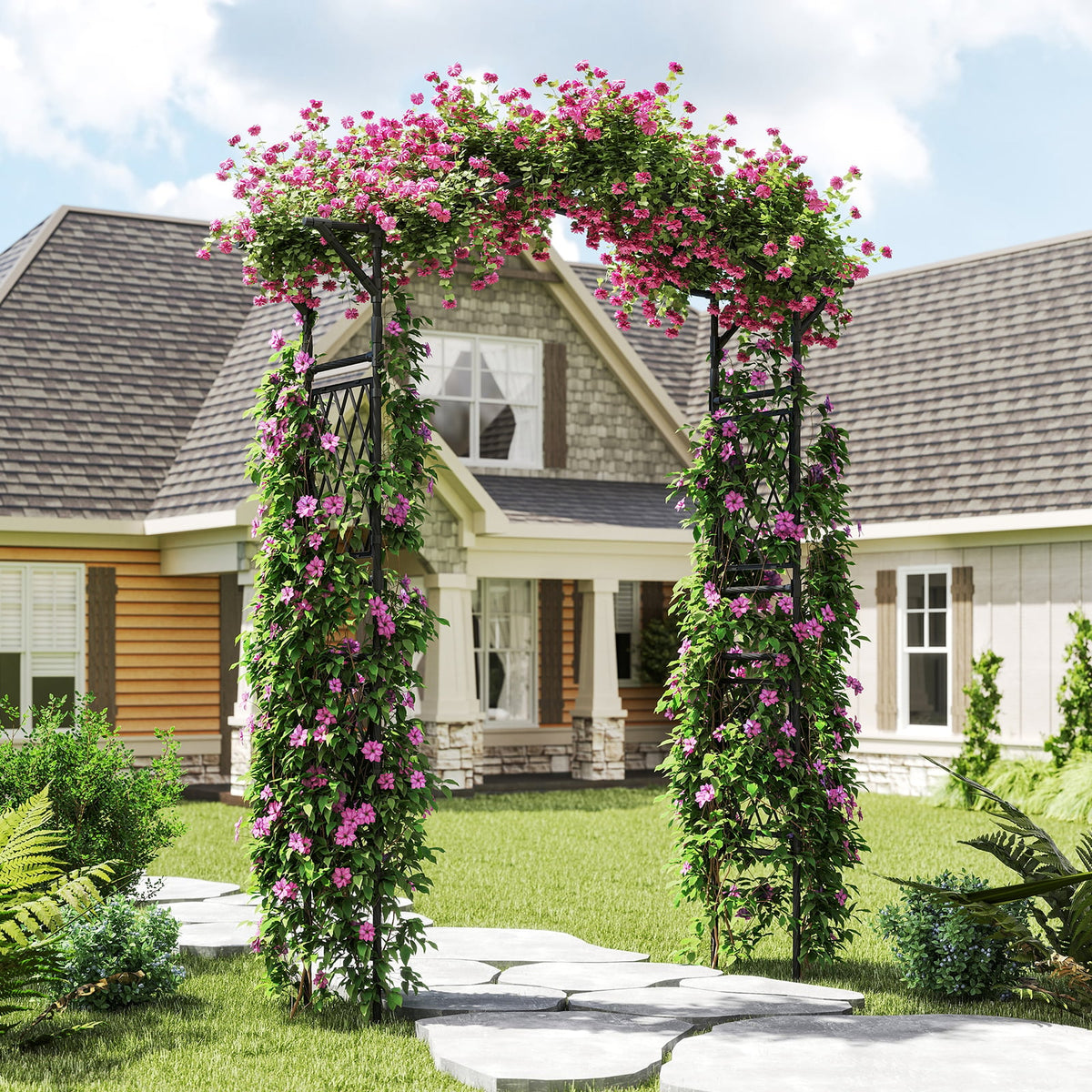 67 x 83 Inch Garden Arch Trellis Metal Pergola Arbor for Climbing Plants-Black-Garden Arbors-DECOROLALA