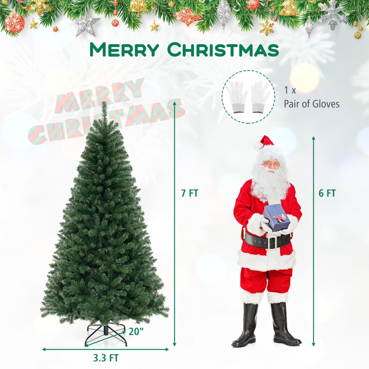 6/7/8 FT Artificial Christmas Tree with 568/830/1182 Branch Tips and 200/250/400 Warm White LED Lights-L-Christmas Trees-DECOROLALA