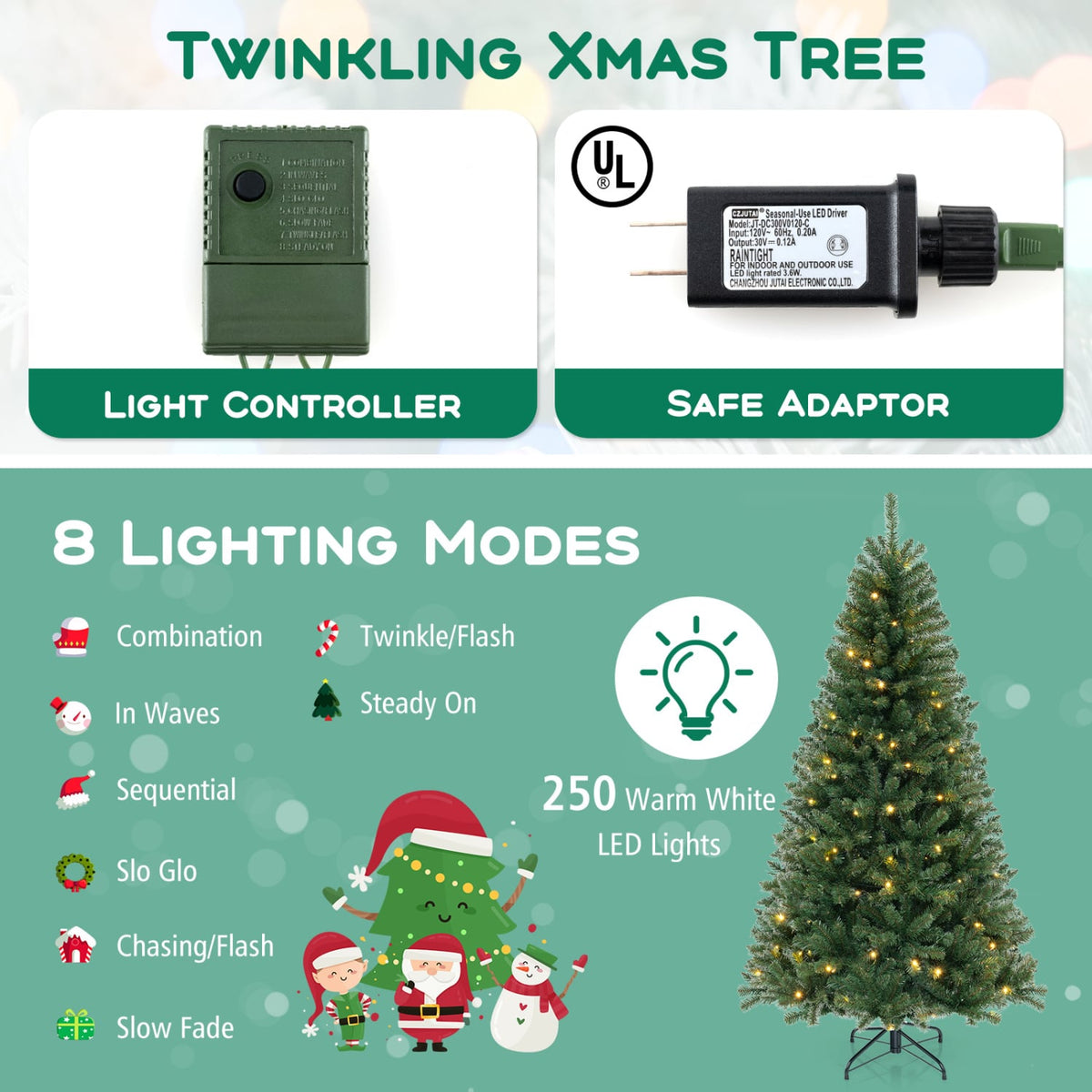 6/7/8 FT Artificial Christmas Tree with 568/830/1182 Branch Tips and 200/250/400 Warm White LED Lights-L-Christmas Trees-DECOROLALA
