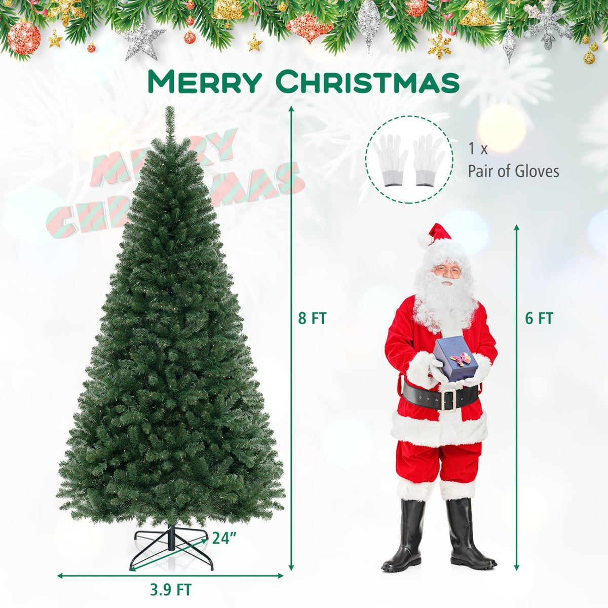 6/7/8 FT Artificial Christmas Tree with 568/830/1182 Branch Tips and 200/250/400 Warm White LED Lights-XL-Christmas Trees-DECOROLALA