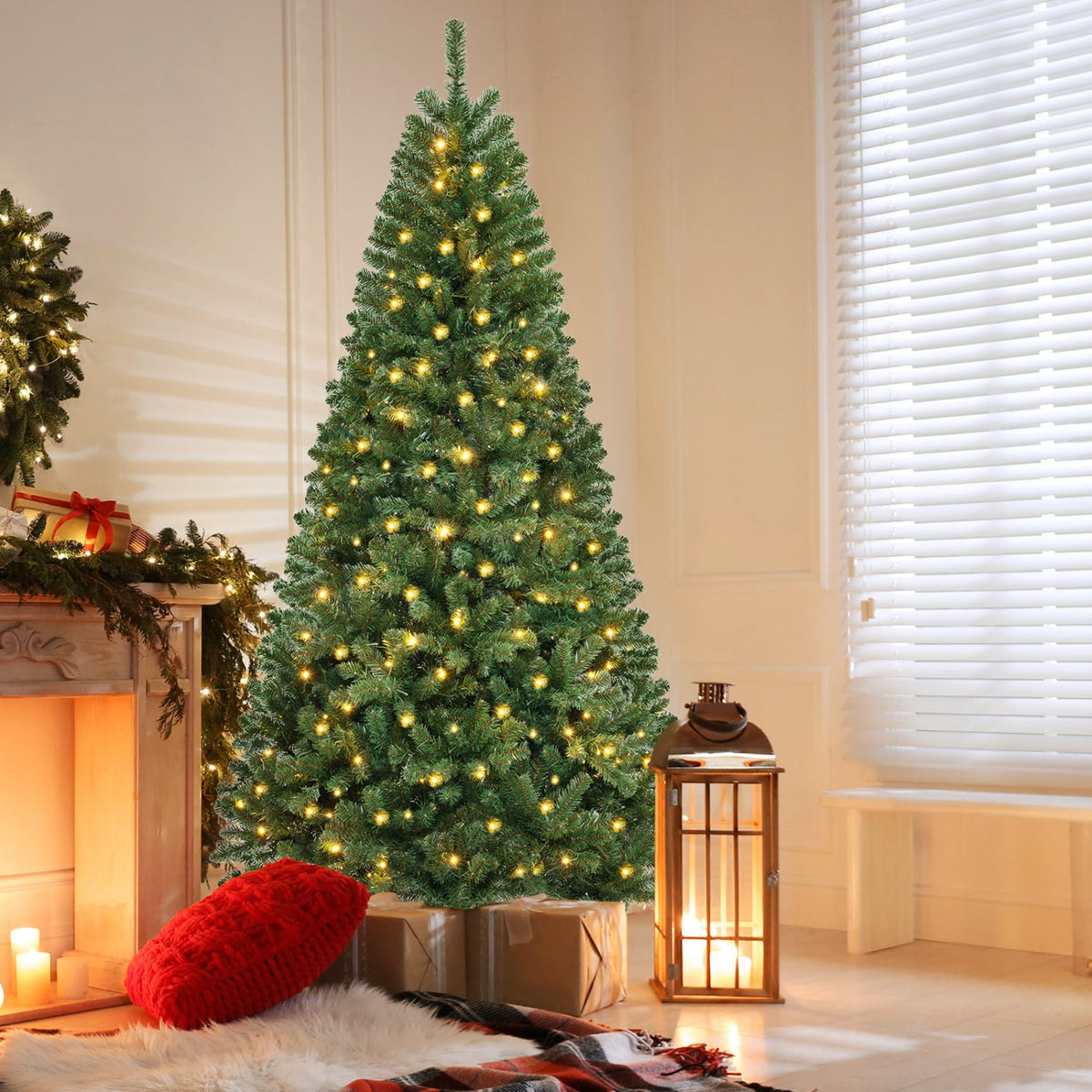 6/7/8 FT Artificial Christmas Tree with 568/830/1182 Branch Tips and 200/250/400 Warm White LED Lights-XL-Christmas Trees-DECOROLALA