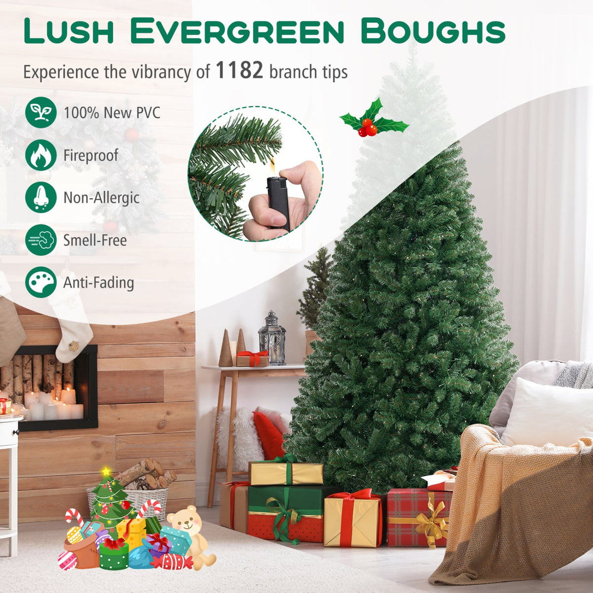 6/7/8 FT Artificial Christmas Tree with 568/830/1182 Branch Tips and 200/250/400 Warm White LED Lights-XL-Christmas Trees-DECOROLALA