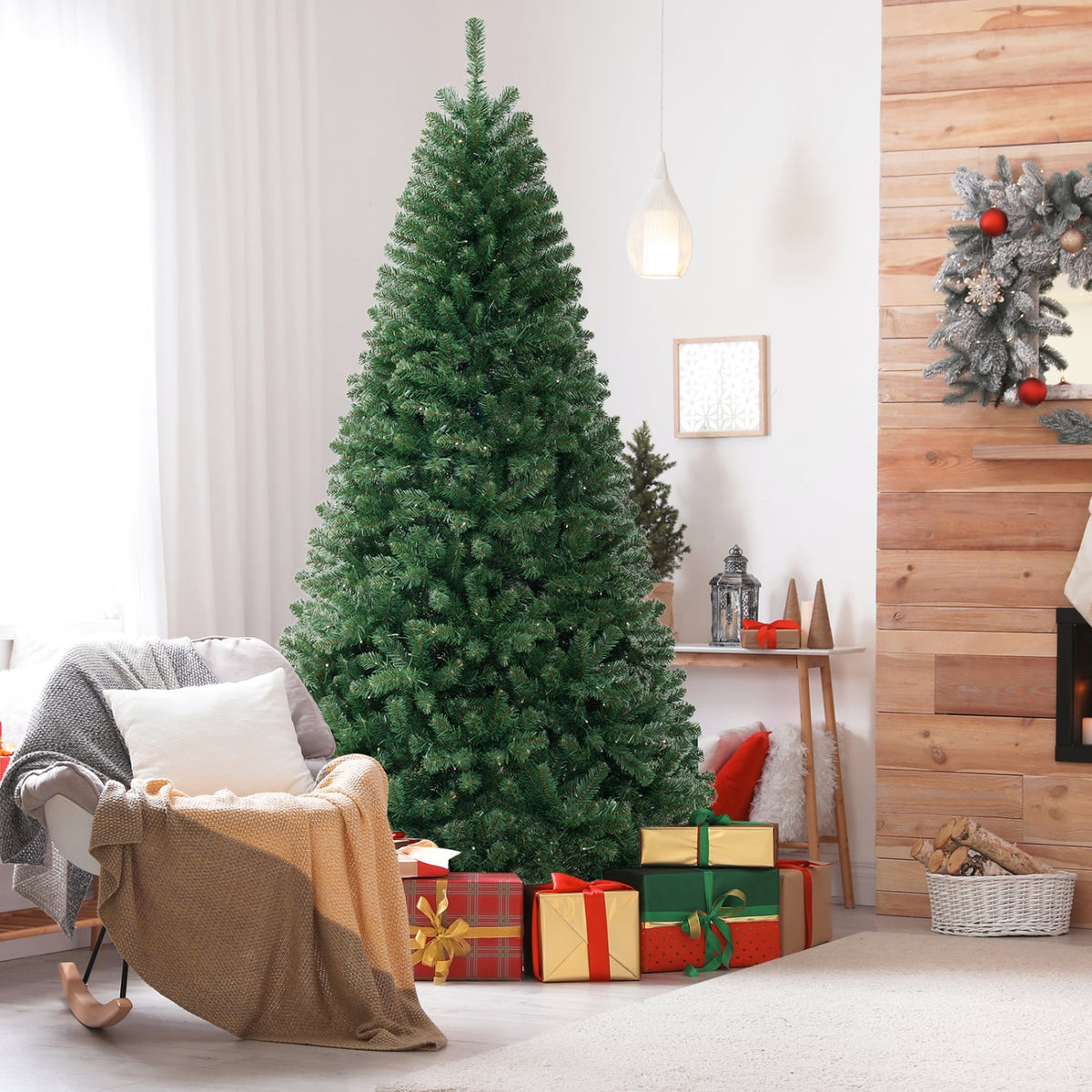 6/7/8 FT Artificial Christmas Tree with 568/830/1182 Branch Tips and 200/250/400 Warm White LED Lights-XL-Christmas Trees-DECOROLALA