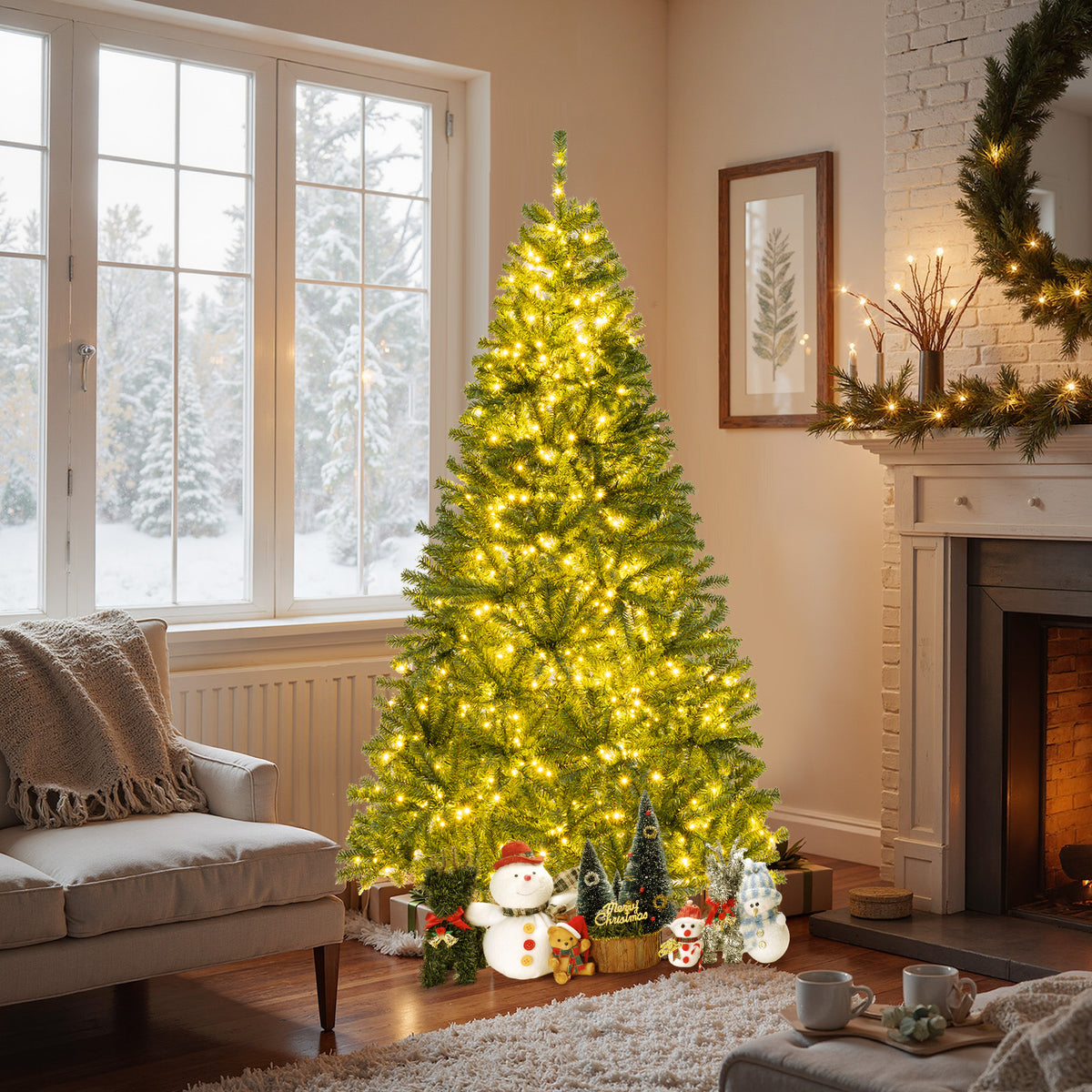 6/7/8 FT Pre-Lit Artificial Christmas Tree with Remote Control and LED Lights-7ft-Christmas Trees-DECOROLALA