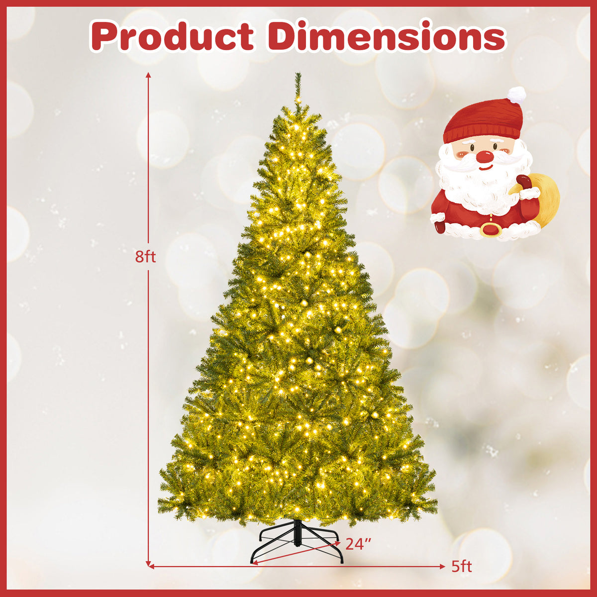 6/7/8 FT Pre-Lit Artificial Christmas Tree with Remote Control and LED Lights-8ft-Christmas Trees-DECOROLALA