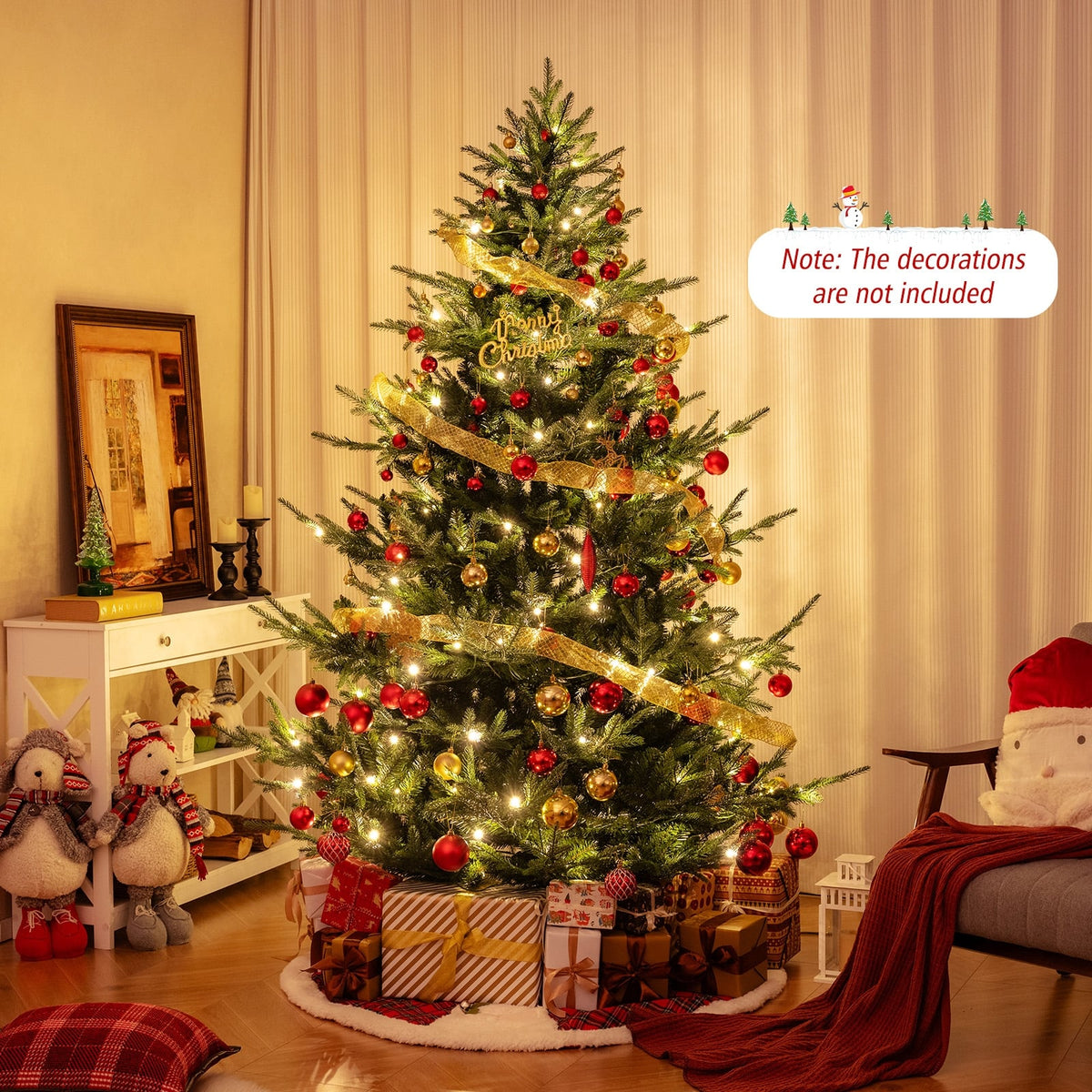 6/7/8 FT Pre-Lit Artificial Hinged Xmas Tree with 778/1480 PVC and PE Branch Tips-L-Christmas Trees-DECOROLALA