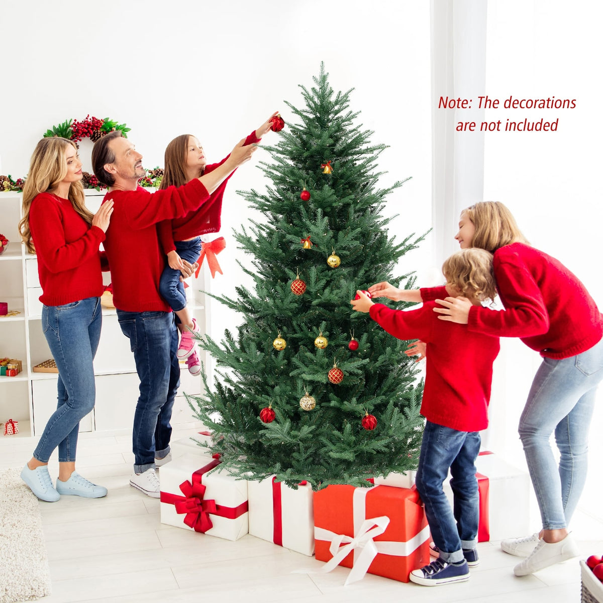 6/7/8 FT Pre-Lit Artificial Hinged Xmas Tree with 778/1480 PVC and PE Branch Tips-L-Christmas Trees-DECOROLALA