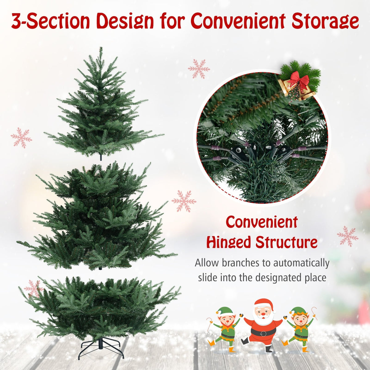 6/7/8 FT Pre-Lit Artificial Hinged Xmas Tree with 778/1480 PVC and PE Branch Tips-L-Christmas Trees-DECOROLALA