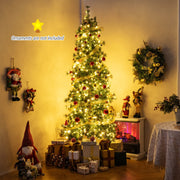 6/7/8 Feet Artificial Christmas Tree Pre-lit Hinged Xmas Tree with Warm White LED Lights and Pine Cones-8ft-Christmas Trees-DECOROLALA