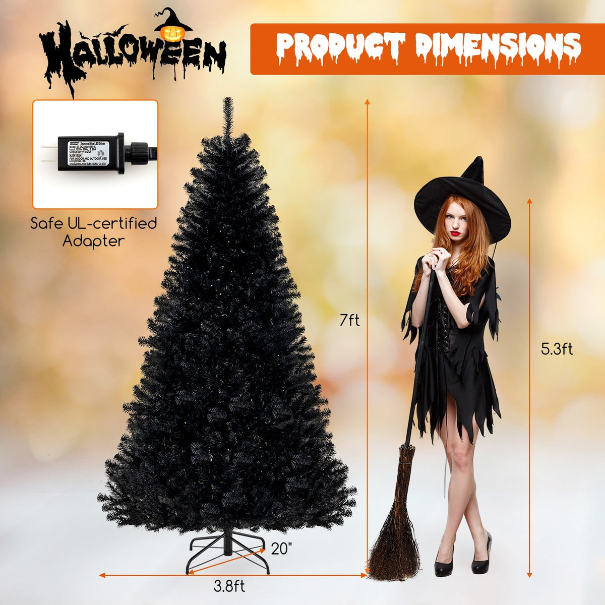 6/7/8 Feet Artificial Christmas Tree with 6 Lighting Modes and Spooky Sounds-7 ft-Christmas Trees-DECOROLALA