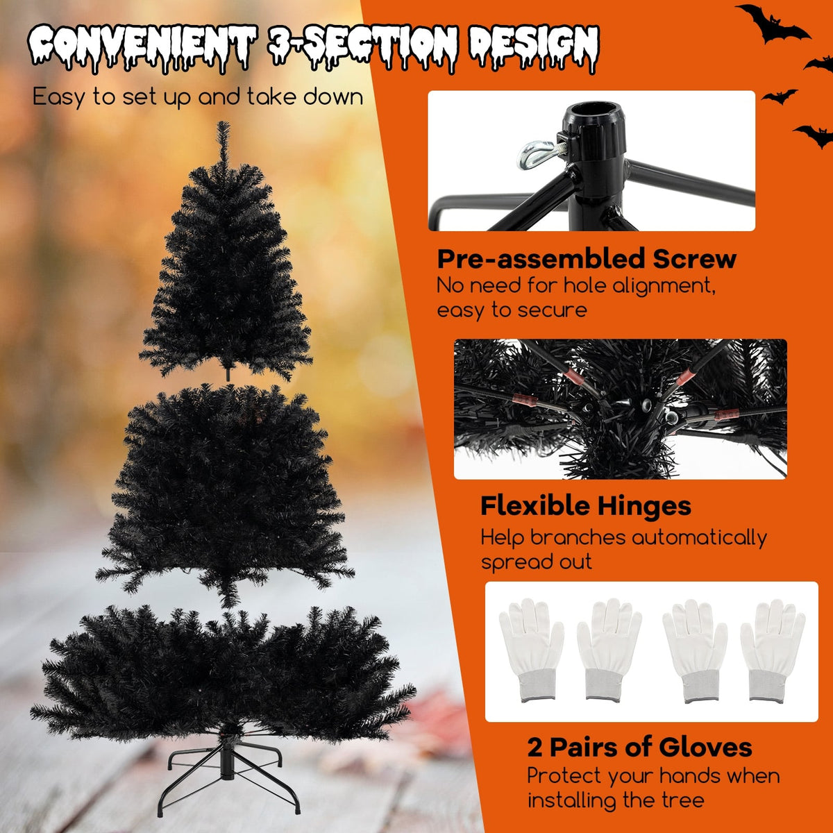 6/7/8 Feet Artificial Christmas Tree with 6 Lighting Modes and Spooky Sounds-7 ft-Christmas Trees-DECOROLALA