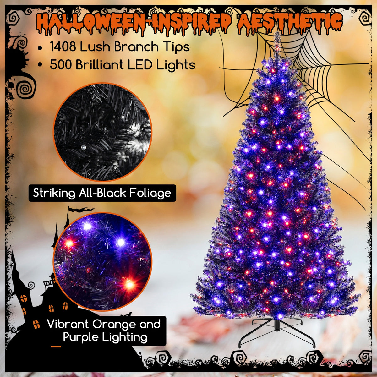 6/7/8 Feet Artificial Christmas Tree with 6 Lighting Modes and Spooky Sounds-L-Christmas Trees-DECOROLALA