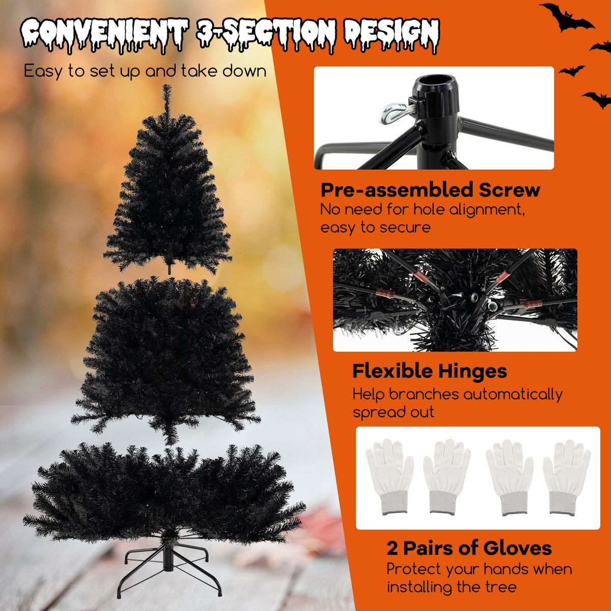 6/7/8 Feet Artificial Christmas Tree with 6 Lighting Modes and Spooky Sounds-L-Christmas Trees-DECOROLALA
