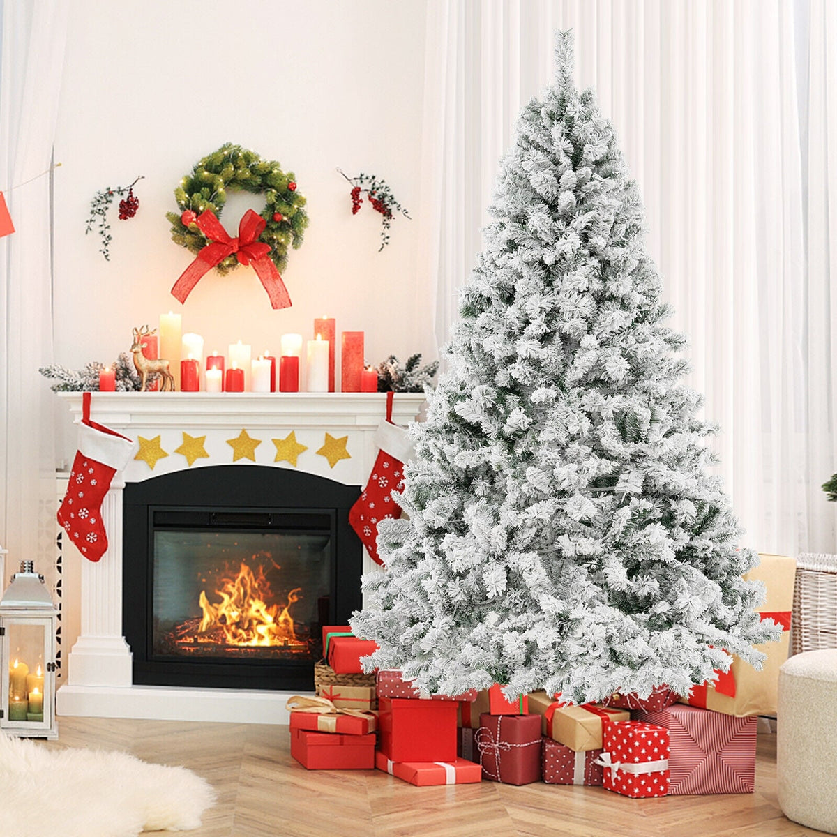 6/7/8 Feet Artificial Xmas Tree 3-Minute Quick Shape-7 ft-Christmas Trees-DECOROLALA