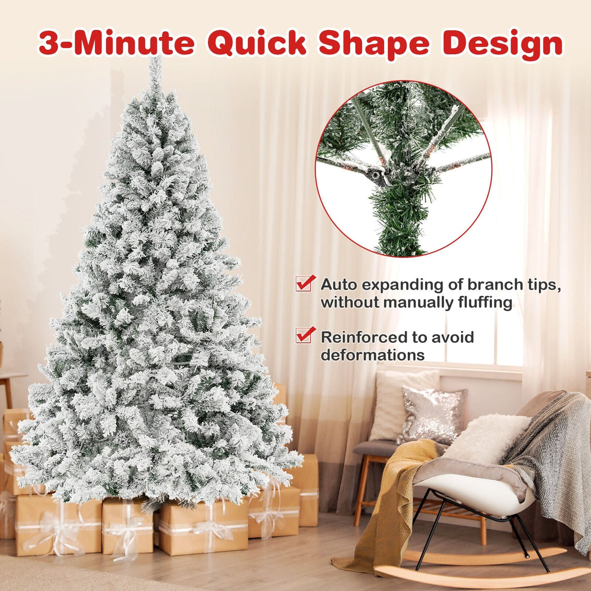 6/7/8 Feet Artificial Xmas Tree 3-Minute Quick Shape-7 ft-Christmas Trees-DECOROLALA