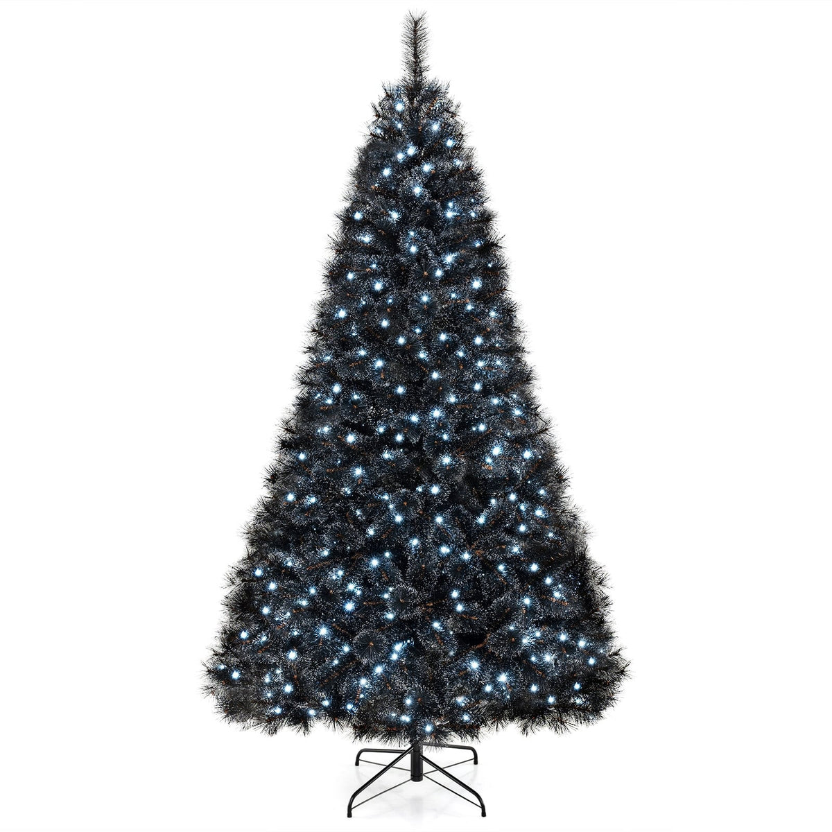 6/7/8 Feet Black Artificial Halloween Christmas Tree with PVC Branch Tips and 210/320/450 Cool White LED Lights-L-Christmas Trees-DECOROLALA