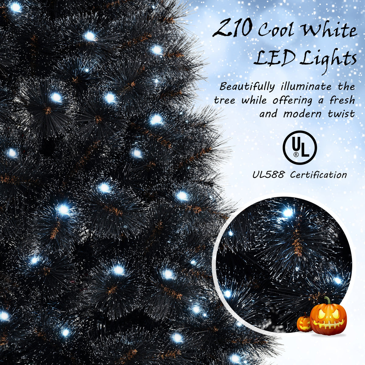 6/7/8 Feet Black Artificial Halloween Christmas Tree with PVC Branch Tips and 210/320/450 Cool White LED Lights-S-Christmas Trees-DECOROLALA