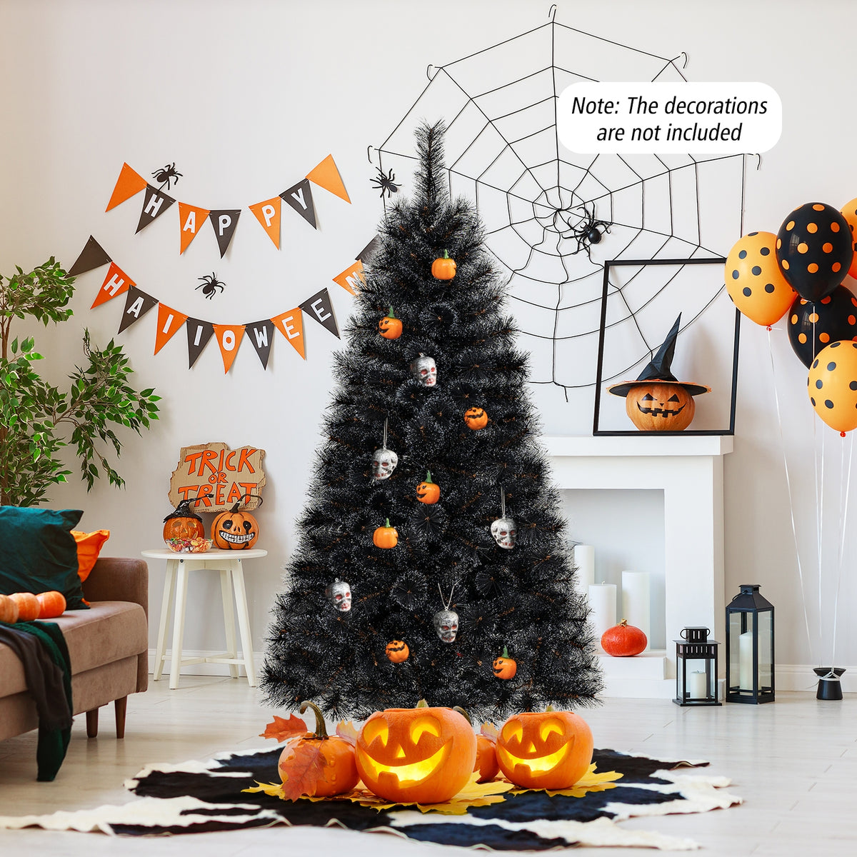 6/7/8 Feet Black Artificial Halloween Christmas Tree with PVC Branch Tips and 210/320/450 Cool White LED Lights-S-Christmas Trees-DECOROLALA