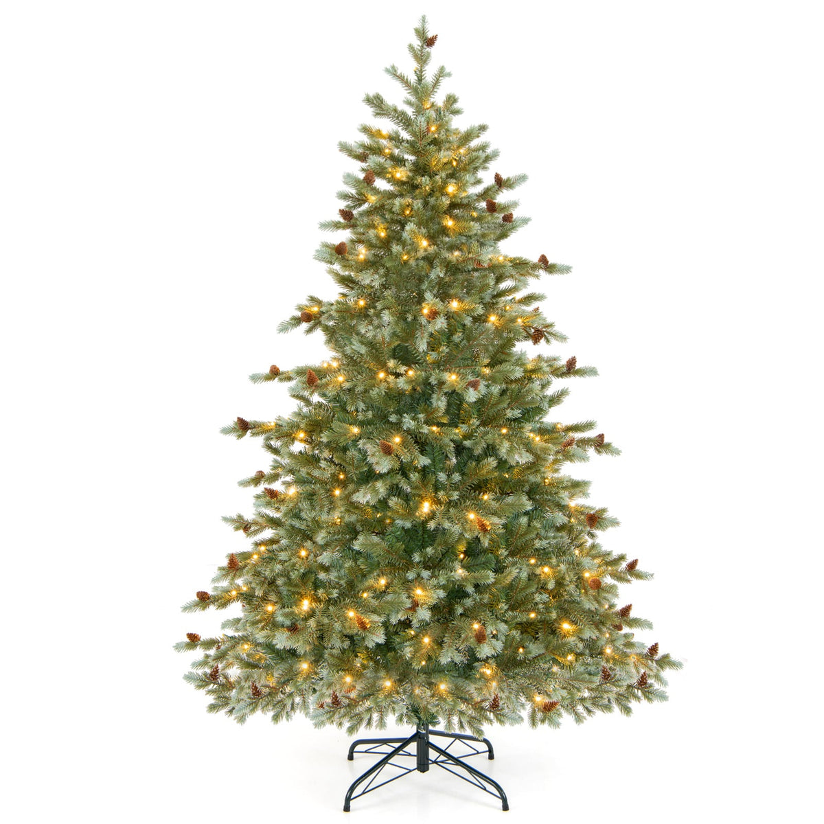 6/7/8 Feet Christmas Tree with Warm White LED Lights and Pine Cones-6 ft-Christmas Trees-DECOROLALA