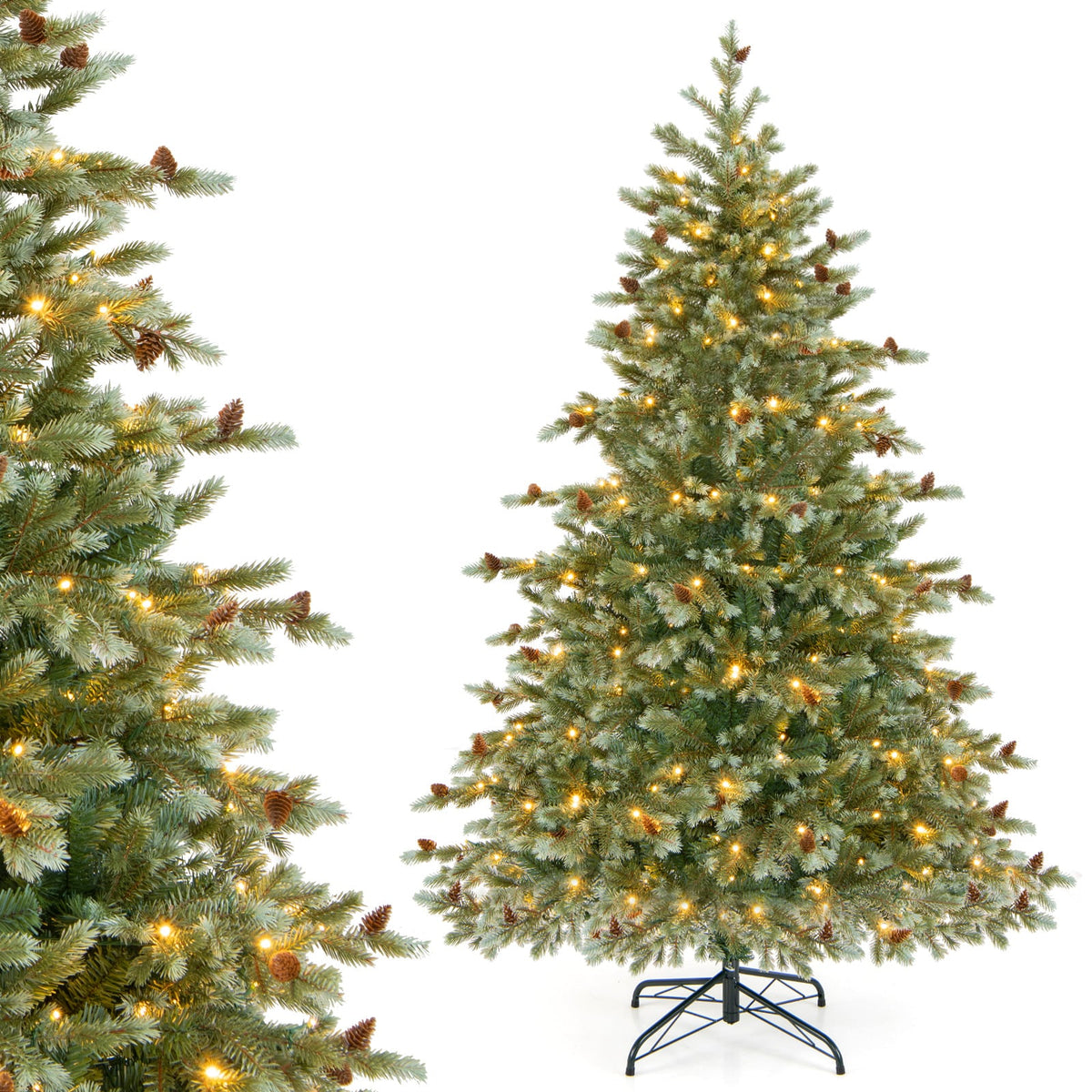 6/7/8 Feet Christmas Tree with Warm White LED Lights and Pine Cones-6 ft-Christmas Trees-DECOROLALA