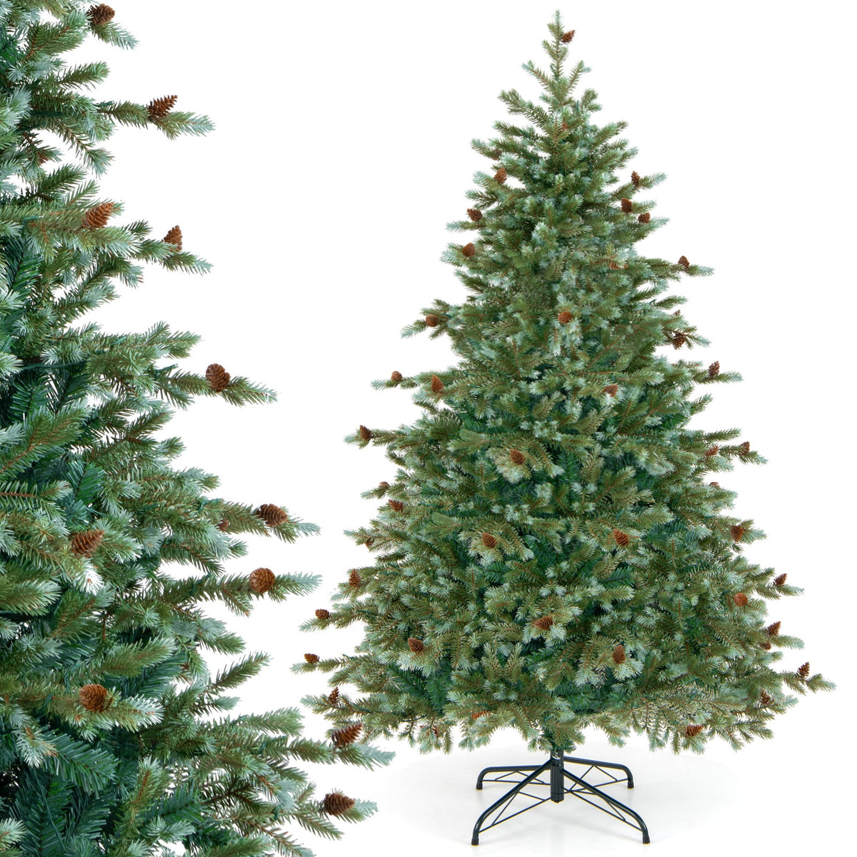 6/7/8 Feet Christmas Tree with Warm White LED Lights and Pine Cones-6 ft-Christmas Trees-DECOROLALA