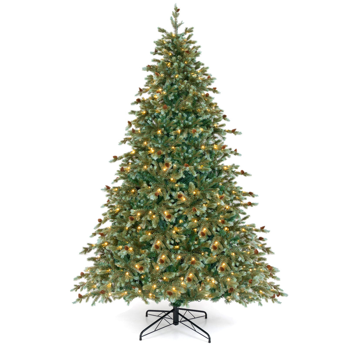 6/7/8 Feet Christmas Tree with Warm White LED Lights and Pine Cones-7 ft-Christmas Trees-DECOROLALA