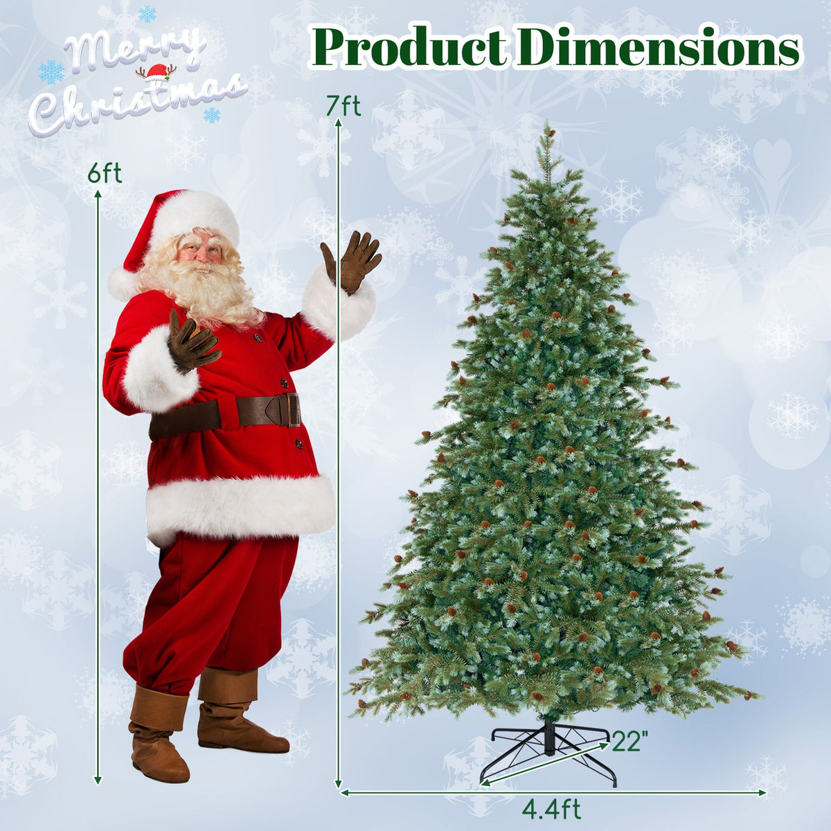 6/7/8 Feet Christmas Tree with Warm White LED Lights and Pine Cones-7 ft-Christmas Trees-DECOROLALA
