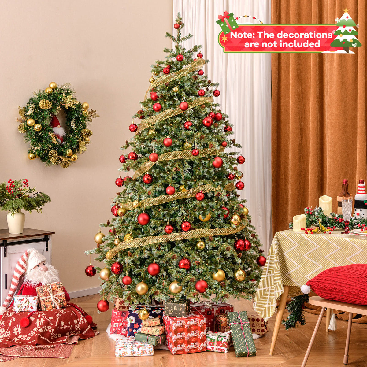 6/7/8 Feet Christmas Tree with Warm White LED Lights and Pine Cones-7 ft-Christmas Trees-DECOROLALA