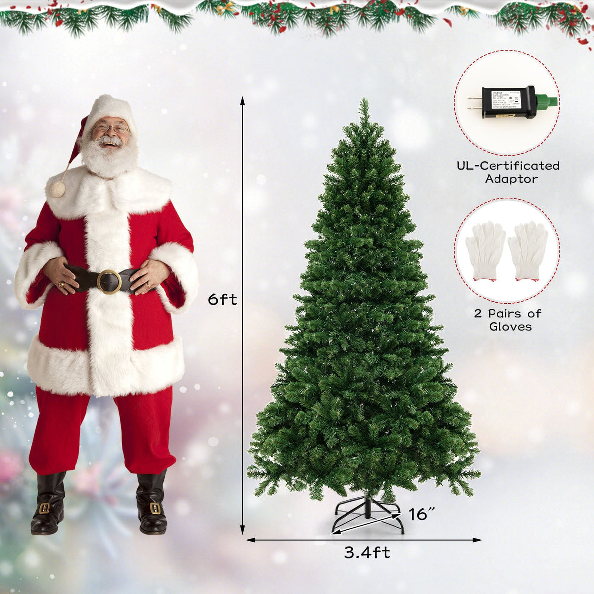 6/7/8 Feet Hinged Christmas Tree with PVC Branch Tips Warm White LED Lights-6 ft-Christmas Trees-DECOROLALA